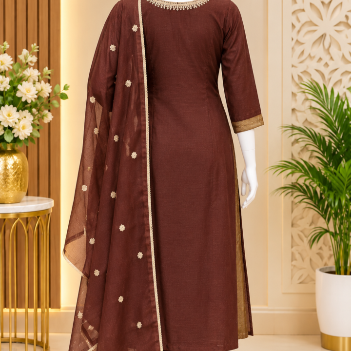 Premium pure mal chanderi suit with cotton mal lining