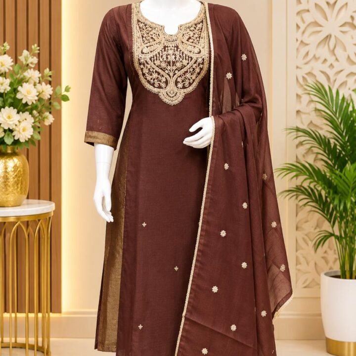 Premium pure mal chanderi suit with cotton mal lining